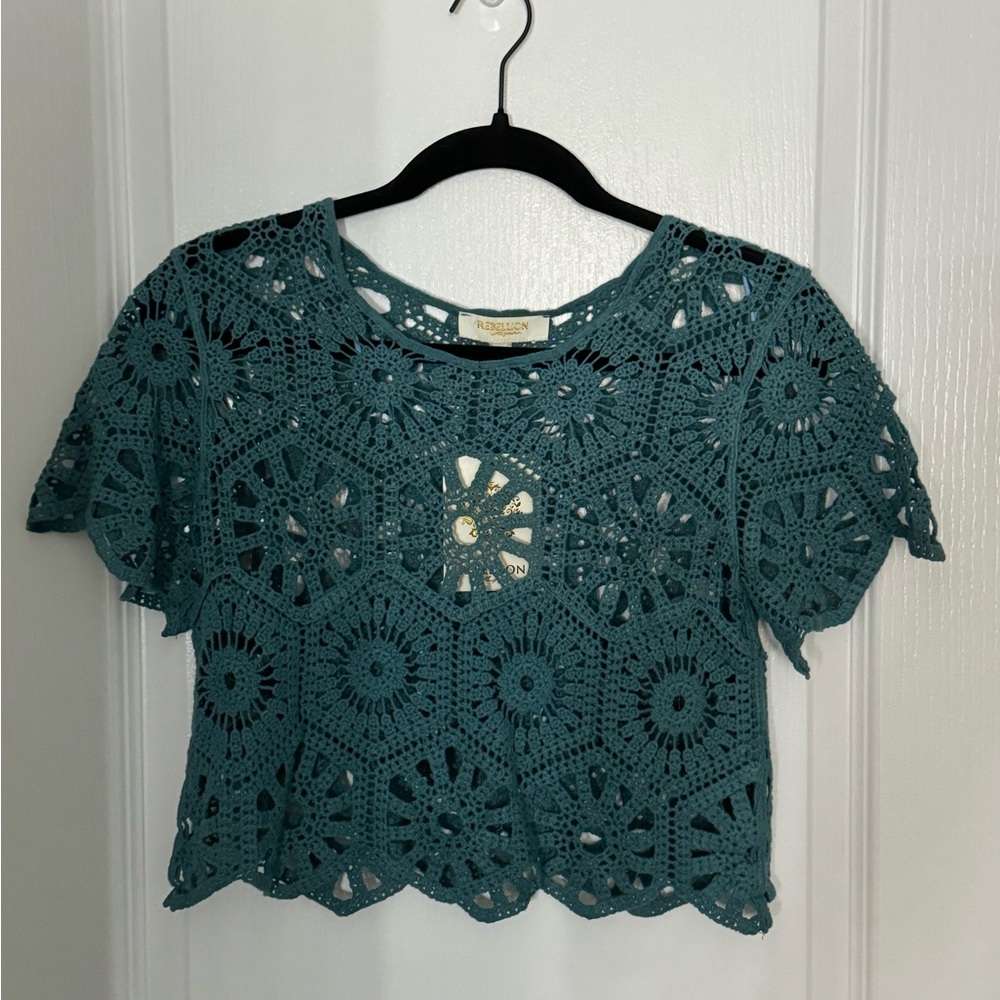 Teal Cotton Laced Shirt (small)